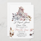 Floral Wasserfarbe Rosa Girl Dragon Babydusche Einladung (Vorne/Hinten)