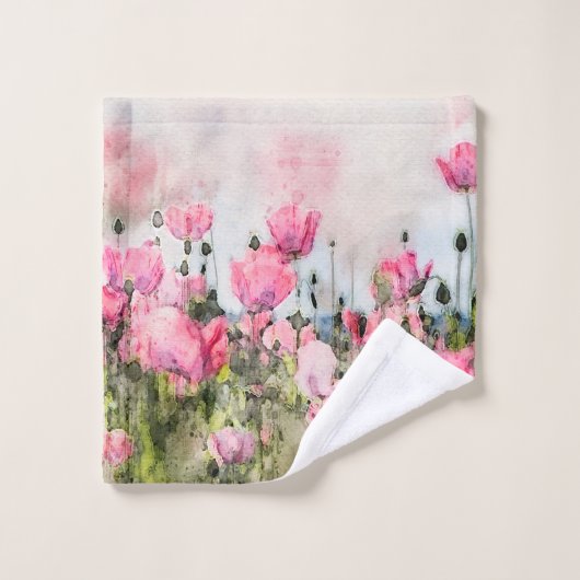 Floral Wasserfarbe Rosa Mohnblumen Blume Badhandtuch Set (Waschlappen)