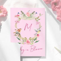 Floral Wasserfarbe Rosa Monogramm Babydusche