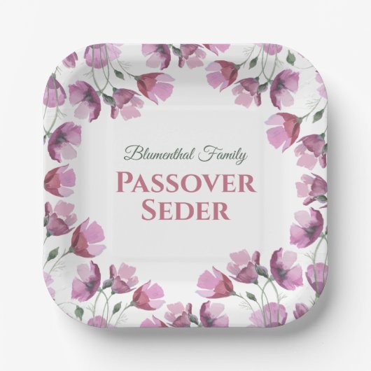 Floral Wasserfarbe Rosa Pessach Segel Pappteller (Vorderseite)