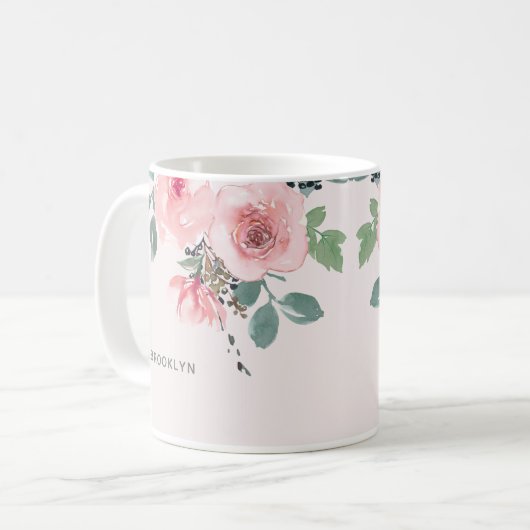 Floral Wasserfarbe Rosa Schöne Rosa Kaffeetasse (Vorderseite Links)