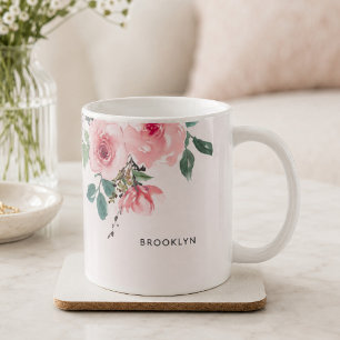 Floral Wasserfarbe Rosa Schöne Rosa Kaffeetasse
