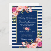 Floral Wasserfarbe Rosa Streifen Hochzeit W Einladung (Vorne/Hinten)