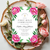 Floral Wasserfarbe Rosa Zwiebeln Erste Kommune Einladung