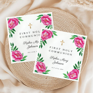 Floral Wasserfarbe Rosa Zwiebeln Erste Kommune Serviette