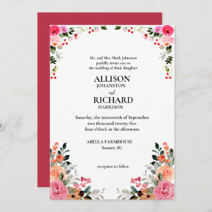 Floral Wasserfarbe Rosen Hochzeitsfeier Einladung
