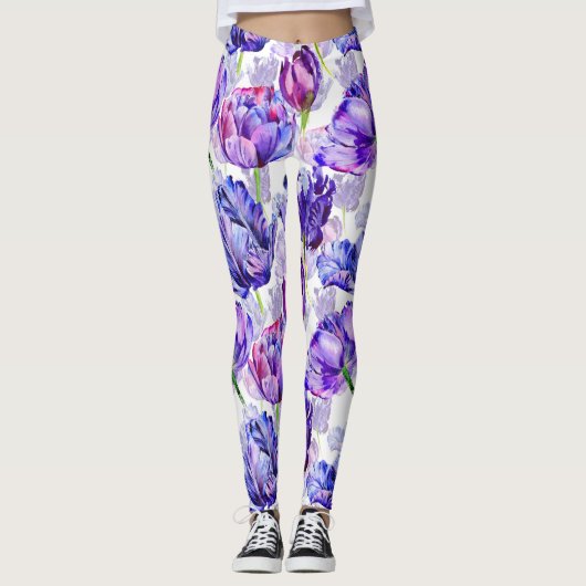 Floral Wasserfarbe Tulip Leggings (Vorderseite)