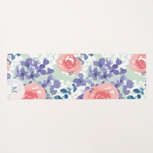 Floral Wasserfarbe weich weich mit Monogramm Yogamatte (Rückseite (Horizontal))