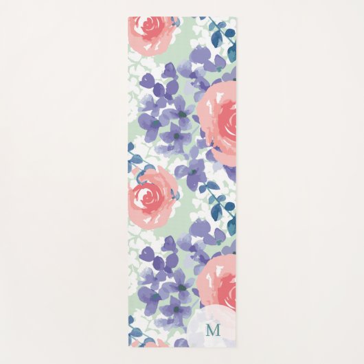 Floral Wasserfarbe weich weich mit Monogramm Yogamatte (Vorderseite)