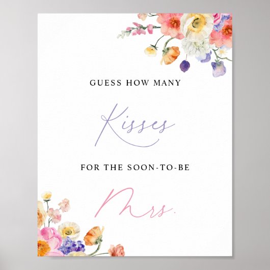 Floral Wasserfarbe Wie viele Kisses Brautparty Poster (Vorne)
