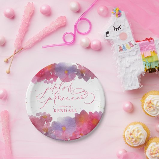 Floral Wasserfarbene Petals & Prosecco Pappteller (Party)