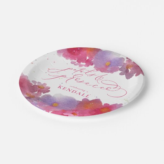 Floral Wasserfarbene Petals & Prosecco Pappteller (Schrägansicht)