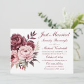 Floral Wasserfarbenpeony Just Married Wedding Ankündigung (Stehend Vorderseite)