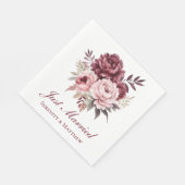 Floral Wasserfarbenpeony Just Married Wedding Serviette (Ecke)