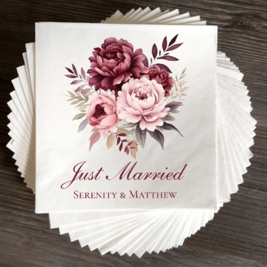 Floral Wasserfarbenpeony Just Married Wedding Serviette