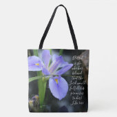 Floral (Wasseriris) mit/Vers von Luke 1:45 Tasche (Vorderseite)