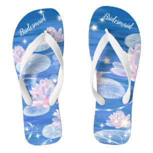 Floral Wasserlilie Blue White Wedding Bridesmaid F Badesandalen