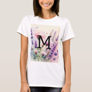 Floral wässrig monogramm rosa lila Lavendel T-Shirt