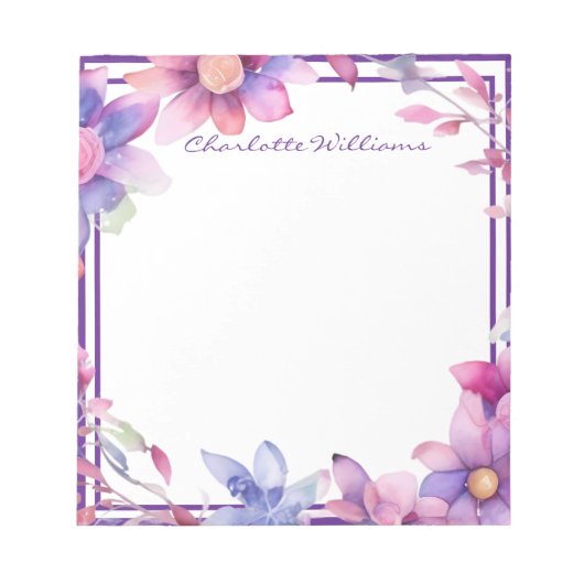Floral Water Border Personalisiert Notizblock (Vorderseite)
