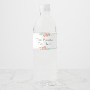 Floral Water Flasche Etikett Babydusche Coral & Aq