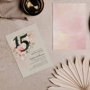 Floral Watercolor 15. Geburtstag Quinceanera Scrip Einladung