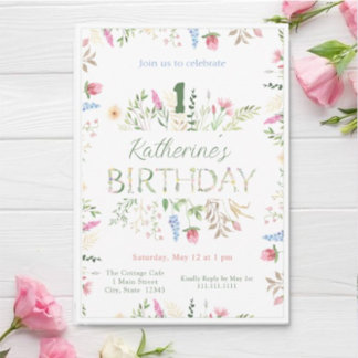 Floral Watercolor Alphabet ABC Geburtstag Einladung