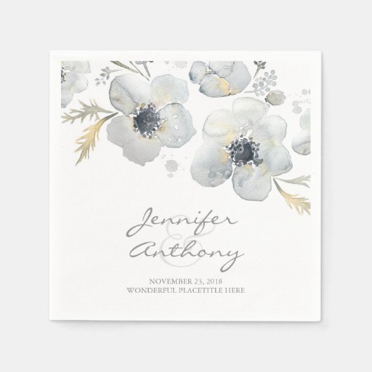 Floral Watercolor Anemones Bouquet Wedding Serviette (Vorderseite)