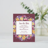 Floral Watercolor auf Burgund Save the Date Ankündigung (Stehend Vorderseite)