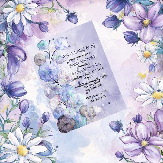 Floral Watercolor Baby Boy Shower Invitation Einladung