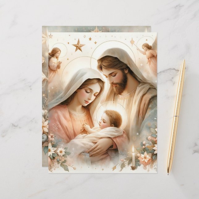 Floral Watercolor Baby Jesus Scrapbook (Vorderseite/Rückseite Beispiel)