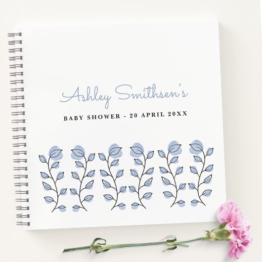 Floral Watercolor Baby Shower (Blue) Gästebuch Notizblock