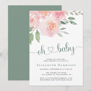 Floral Watercolor Babydusche Einladung