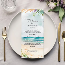 Floral Watercolor Beach Szene Sommer Hochzeit Menükarte