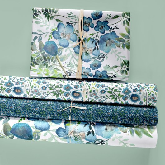 Floral Watercolor Blue Decoupage Geschenk Geschenkpapier Set