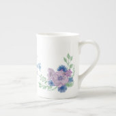 Floral Watercolor Blue Lila Monogram Porzellantasse (Rechts)
