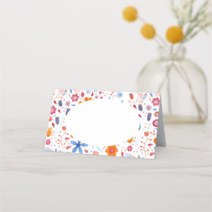 Floral Watercolor Blue Orange Platzkarte
