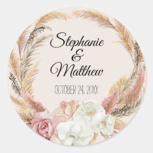Floral Watercolor Blush Boho Pampas Palm Earthy Runder Aufkleber