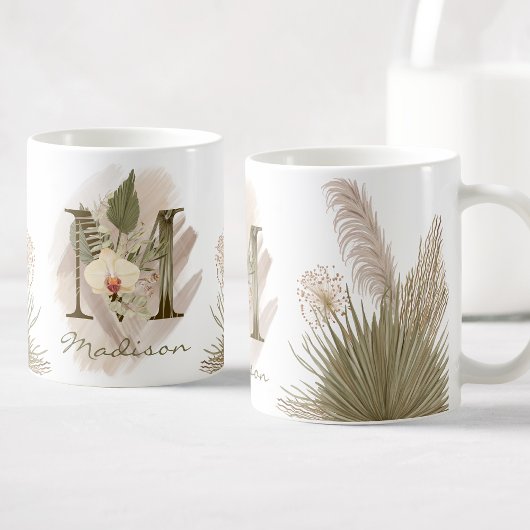 Floral Watercolor Boho Custom Monogram Name Kaffeetasse