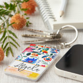 Floral Watercolor Boho farbenfrohe Keepake Schlüsselanhänger (Vorderseite rechts)