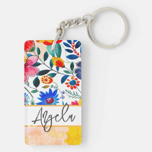Floral Watercolor Boho farbenfrohe Keepake Schlüsselanhänger (Rückseite)
