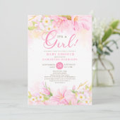 Floral Watercolor Boho Pink Picnic Babydusche Einladung (Stehend Vorderseite)