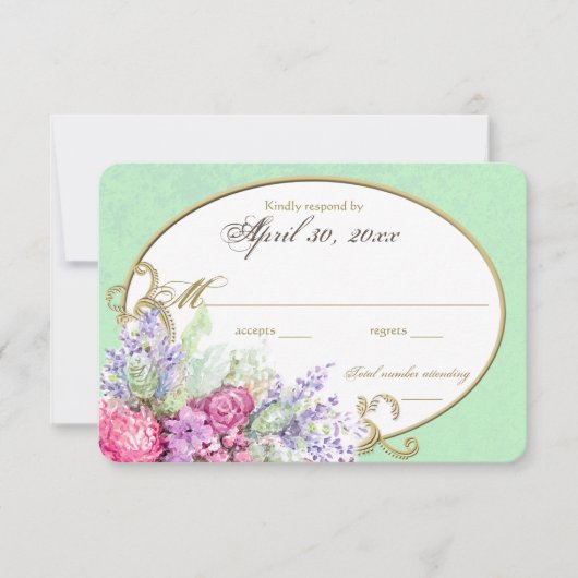 Floral Watercolor Bouquet Wedding Replik RSVP Karte (Vorderseite)