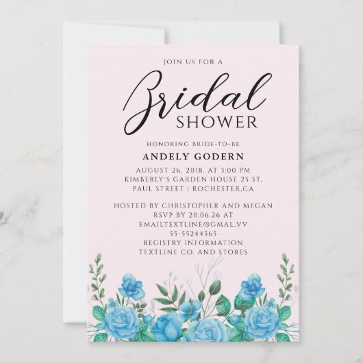 Floral Watercolor Bridal Shower Einladung (Vorderseite)