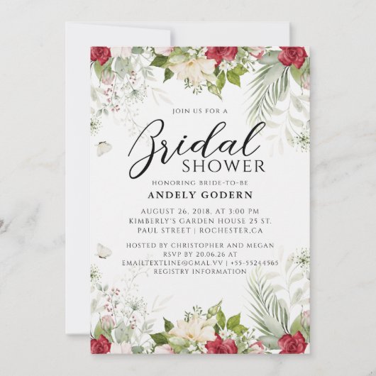 Floral Watercolor Bridal Shower Einladung (Vorderseite)