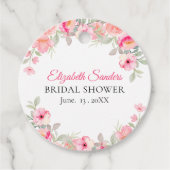 Floral Watercolor Bridal Shower | Pink Roses Geschenkanhänger (Vorderseite)