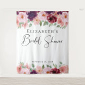 Floral Watercolor Burgundy Blush Brautparty Wandteppich (Vorderseite)