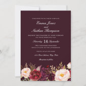 Floral Watercolor Burgundy Hochzeit Einladung (Vorderseite)