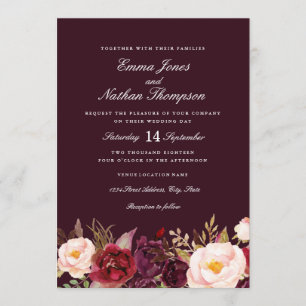 Floral Watercolor Burgundy Hochzeit Einladung