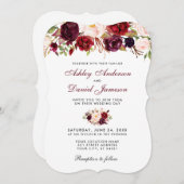 Floral Watercolor Burgundy Wedding Einladung BR (Vorne/Hinten)