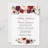 Floral Watercolor Burgundy Wedding Einladung BT (Vorderseite)